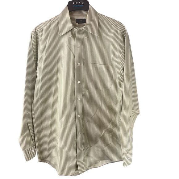 Brooks Brothers 346 Non Iron Green White Stripes Long Sleeve Button Down Shirt M - Picture 1 of 6